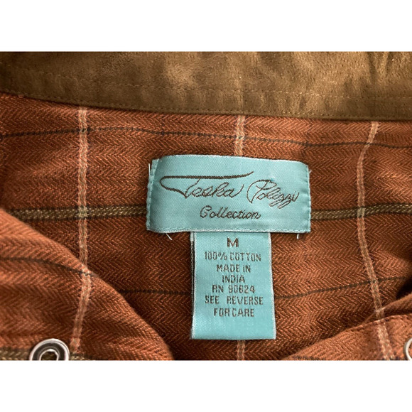 Tasha Polizzi Rust Brown Plaid Snap Front Faux Suede Detail LS Shirt - Picture 4 of 4